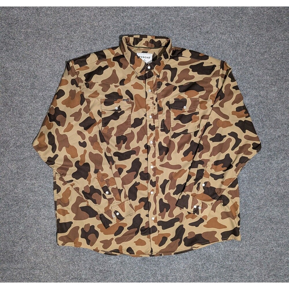 Poncho Shirt Mens 3XL Regular Fit Pearl Snap Long Sleeve Camo